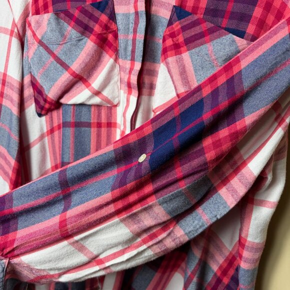 Express Pink Plaid Flannel Button Down Shirt - Size Large - Picture 2 of 6